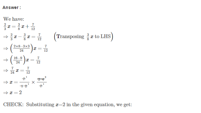 Linear Equations in One Variable RS Aggarwal Class VII Solutions