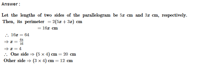 CBSE Parrallelograms RS Aggarwal Class 8 Maths Solutions Exercise 16A