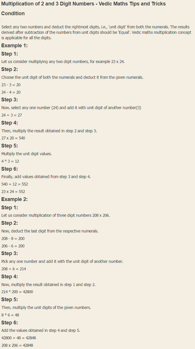 vedic maths tricks multiplication of 2 and 3 digit numbers
